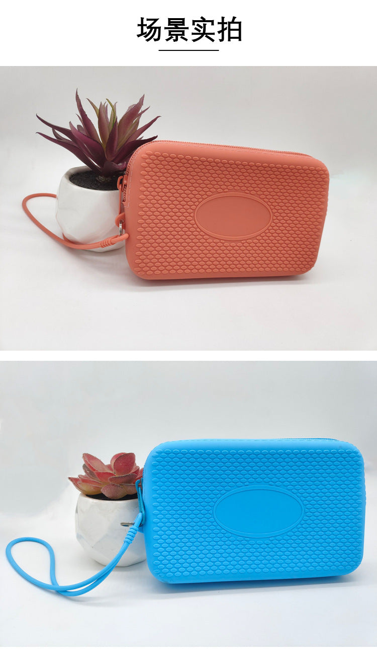 Silicone Square Small Travel Storage Bag with Handle, Customizable Logo, for Storing Miscellaneous Items, Toiletries, and Coins