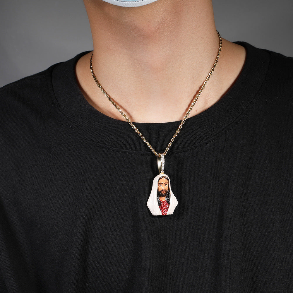 European and American New Products Copper Material Enamel Men's Avatar Personalized Hip-Hop Pendant Necklace Trendy Accessories Jewelry Wholesale