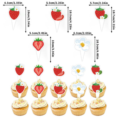 European and American Strawberry Birthday Theme Party Supplies Flags, Flowers, Honeycomb Table Decorations, Desktop Table Decorations