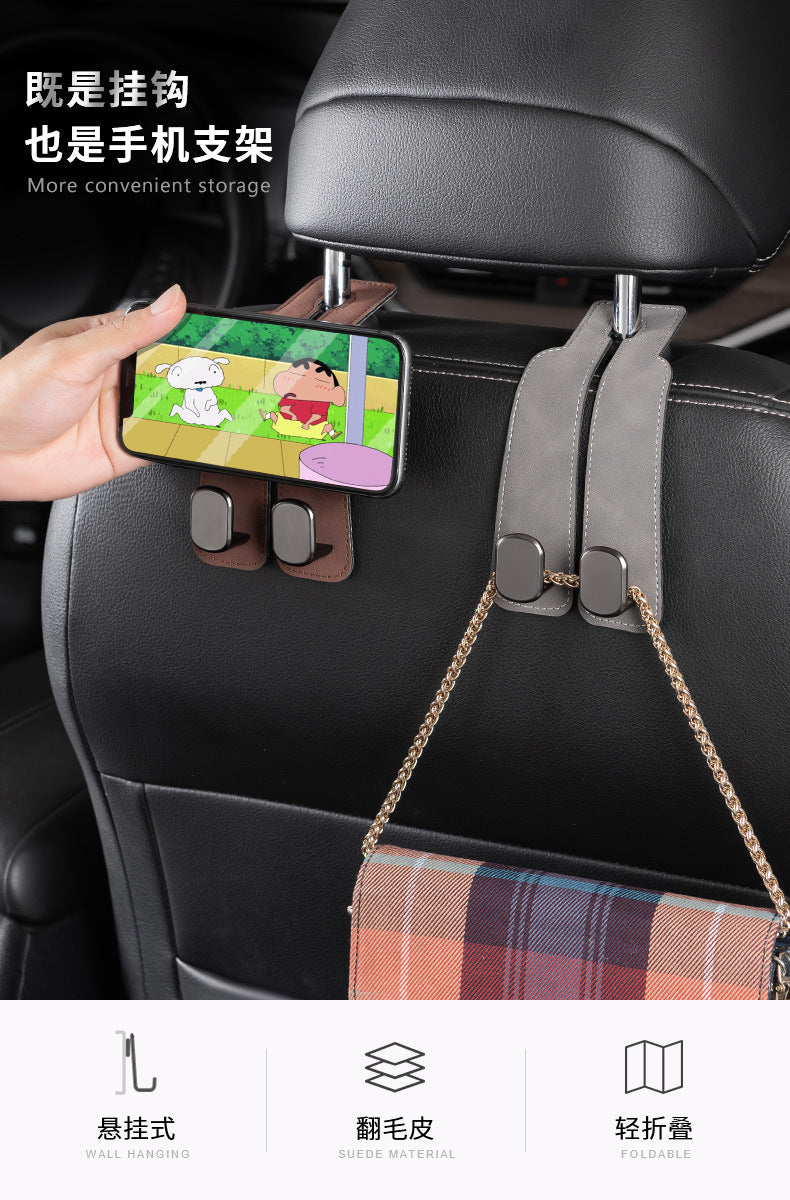 Car rear seat storage small hook turned leather zinc alloy ABS car double hook