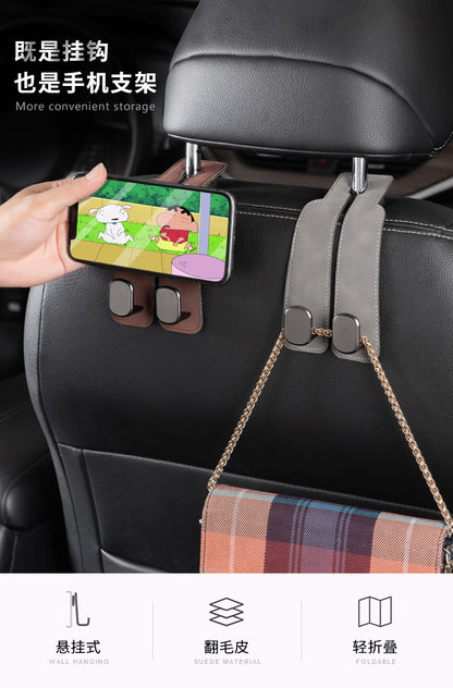 Car rear seat storage small hook turned leather zinc alloy ABS car double hook