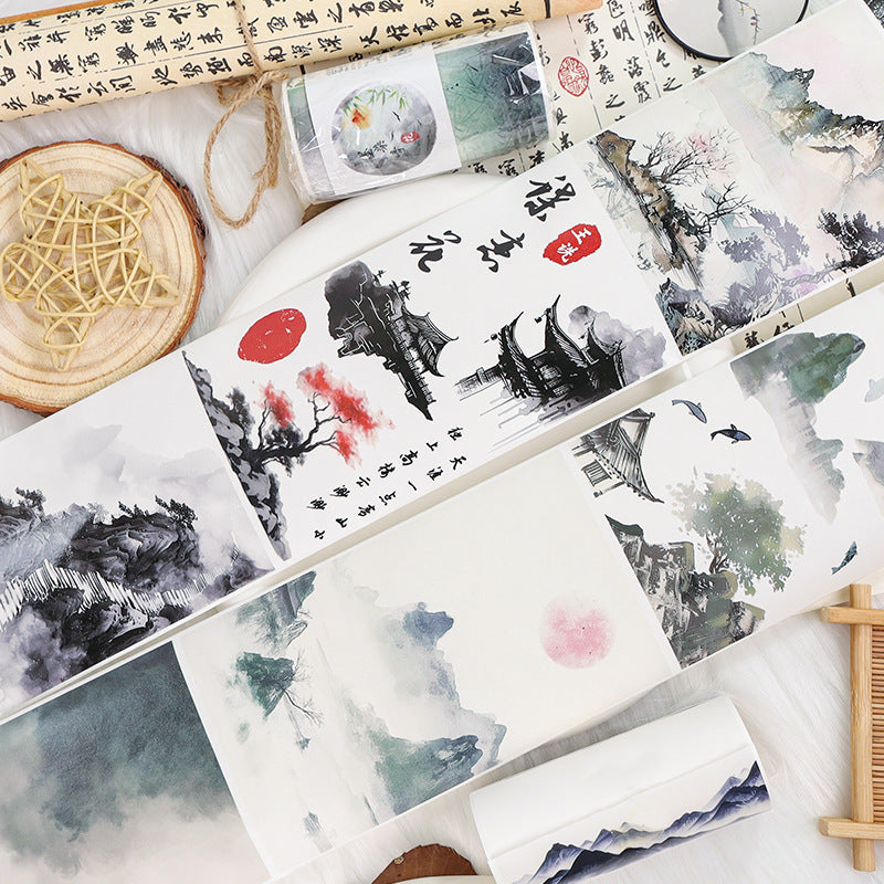 A Roll of Free Shipping Hand Ledger Tape Antique Decorative Background Courtyard Landscaping Mountain and National Style Japanese Paper Hand Ledger Pet Tape
