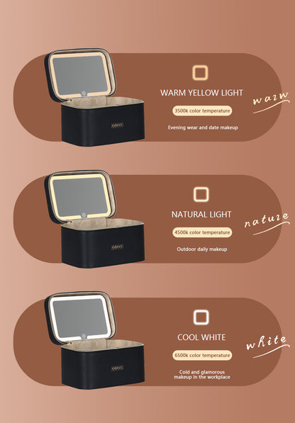 Cross-Border Led Mirror Travel Makeup Bag, Makeup Mirror, Cosmetics Portable Large-Capacity Makeup Case, Hand-Held Beauty Bag