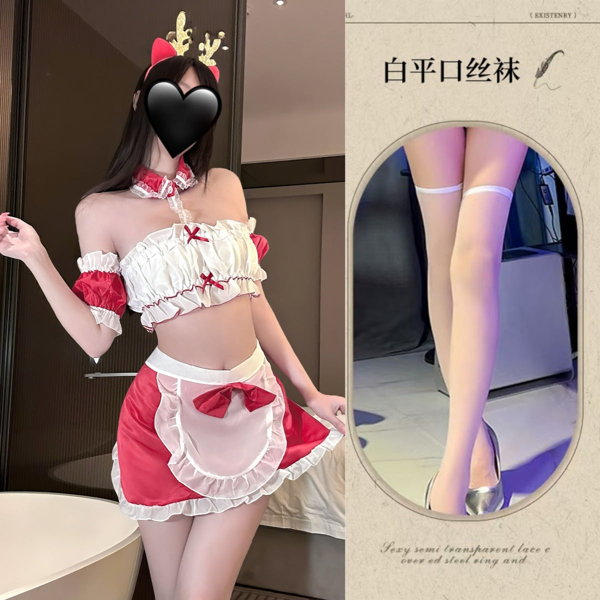 Sexy Bed Warmer Christmas Maid Tube Top Uniform Suit Revealing Buttocks Without Taking Off Temptation Passionate Fun Underwear Christmas Robe