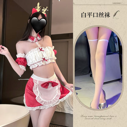 Sexy Bed Warmer Christmas Maid Tube Top Uniform Suit Revealing Buttocks Without Taking Off Temptation Passionate Fun Underwear Christmas Robe