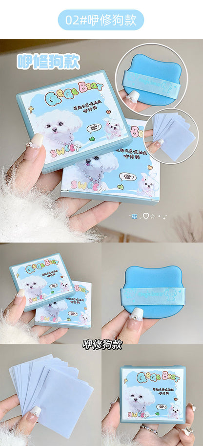 Gogo Bear Cute Cloud Sensing Oil Absorbing Paper Comes with Powder Puff Mirror Oil Skin Non-Removing Makeup Makeup Holding Oil Absorbing Paper