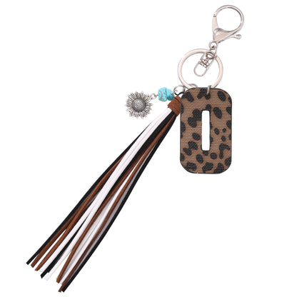 New Western Denim Style Leopard Oil-trimmed Leather Letter A Korean Velvet Tassel Combination Keychain Pendant Bag