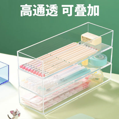 Desktop Storage Box Small Miscellaneous Stationery Sticky Notes Handbook Pencil Transparent Narrow Long Storage Storage Box