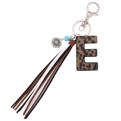 New Western Denim Style Leopard Oil-trimmed Leather Letter A Korean Velvet Tassel Combination Keychain Pendant Bag