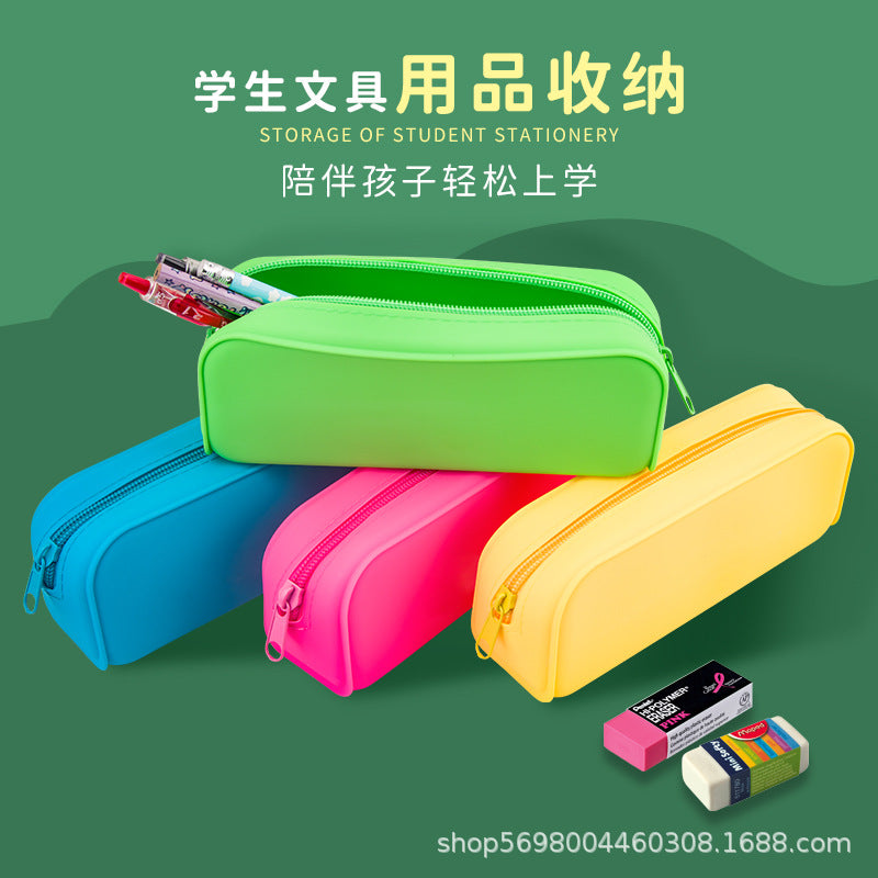 Large-Capacity Dust-Proof Silicone Storage Box for Primary and Secondary School Students, Waterproof Travel Stationery Box, Pencil Case for Travel