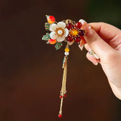 Antique Style Burned Blue Cloud Pearl Hairpin New Chinese Tassel Side Clip Advanced Sense Clip Hair Accessories Headwear Hair Clip