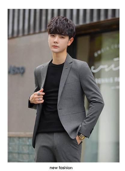 A 1.45kg Piece Set of Spring & Fall Casual Small Suit Jacket Men's Korean Style Slim Gray Formal Full Suit Suit