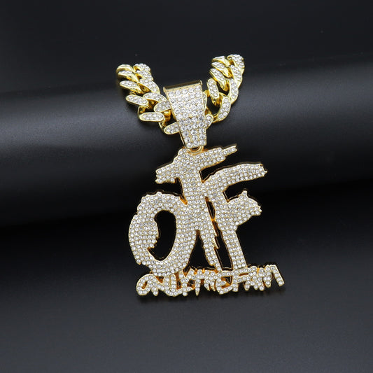 European and American Tide Diamond-encrusted Shiny OTF Letter Necklace for Men and Women hiphop Hip Hop Street Disco Pendant Cross-border New Product