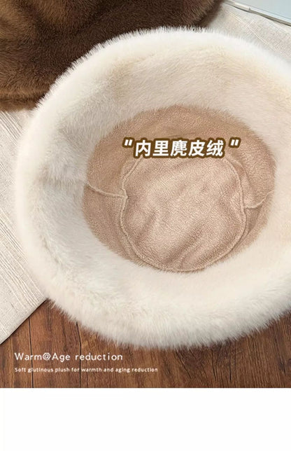 Plush Fisherman Hat for Women, New Autumn/Winter Korean Style, Versatile, Warm, Winter Cold Protection, Ear Protection Bucket Hat