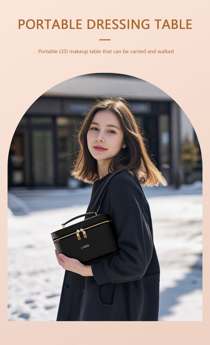Cross-Border Led Mirror Travel Makeup Bag, Makeup Mirror, Cosmetics Portable Large-Capacity Makeup Case, Hand-Held Beauty Bag