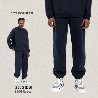Cai Xiang Island Men's Clothing | Autumn and Winter 350g Dopamine Fleece Oversized Loose Trendy Brand Men's Sweatshirt and Pants Set