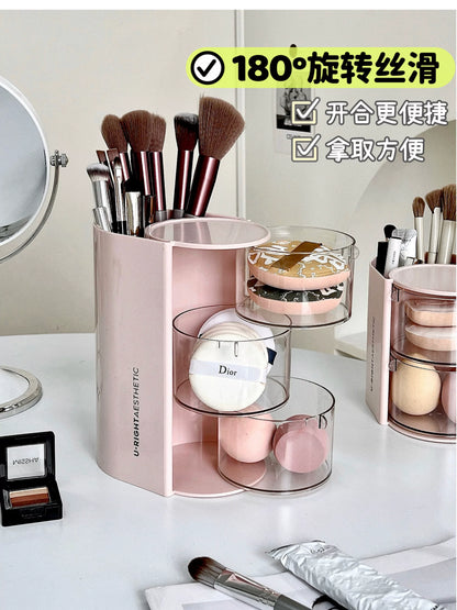 Puff Storage Box Rotating Dustproof Dressing Table Desktop Beauty Makeup Egg Air Cushion Lipstick Makeup Brush Storage Cylinder Storage Rack