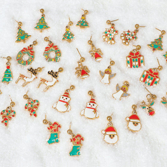 Justop European and American Christmas Ornaments Christmas Tree Earrings Santa Claus Earrings Oil Dripping Pendant Holiday Gifts