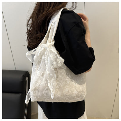 Korean Style Small Fresh Lace Flower Canvas Bag 2025 New Large Capacity Commuter Lazy Style Single Shoulder Large Tote Bag