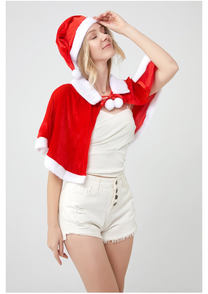 Santa Claus Cape Cape Cape Adult Female Hooded Golden Velvet Santa Claus Costume Performance Clothes