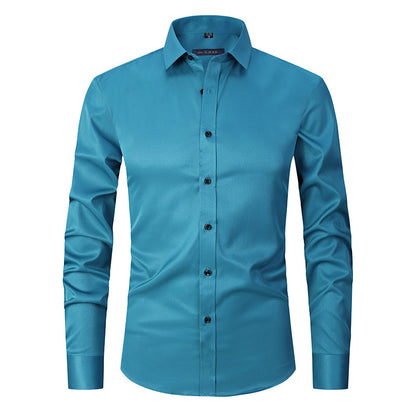 Solid Color Amazon Stretchy Plus-Size Men's Long-Sleeve Shirt, Men's Fashion Shirt, Slim Fit Outerwear