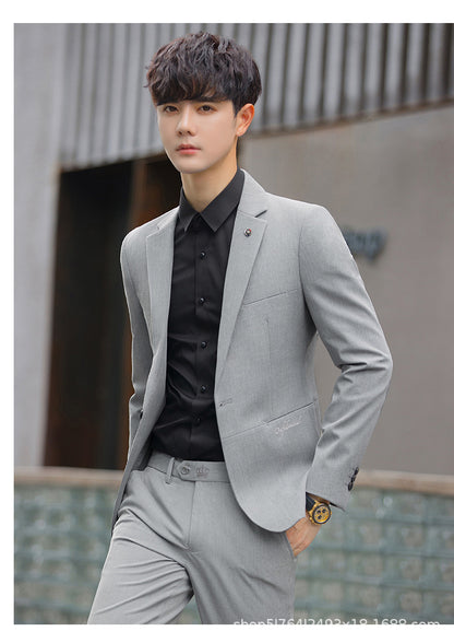 A 1.45kg Piece Set of Spring & Fall Casual Small Suit Jacket Men's Korean Style Slim Gray Formal Full Suit Suit