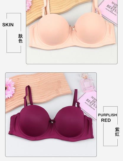 Cross-border half cup underwear women's bra solid color glossy steel ring push up top support bra sexy big chest small bra c cup