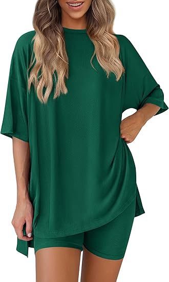 Cross-border foreign trade Amazon 2025 new women's casual round neck split loose shorts short sleeve home clothes suit