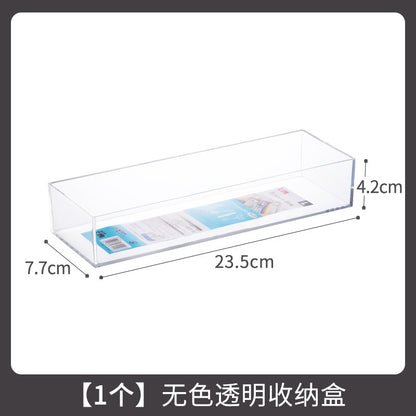 Desktop Storage Box Small Miscellaneous Stationery Sticky Notes Handbook Pencil Transparent Narrow Long Storage Storage Box