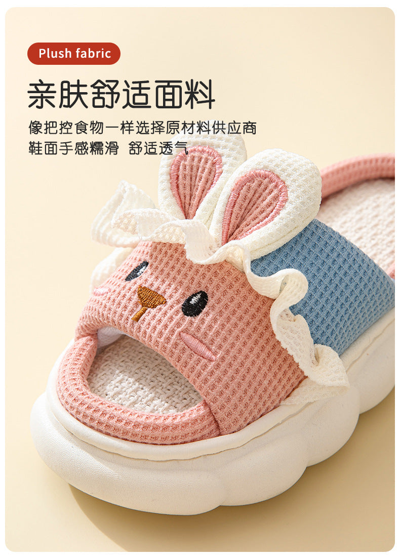Cute lace rabbit parent-child male and female baby adult indoor and outdoor home wooden floor thickened linen Four Seasons slippers