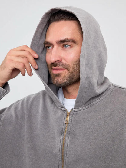 2025 New Autumn and Winter 400g Washed Retro Zipper Hooded Sweatshirt for Men and Women, Loose Casual Retro Top