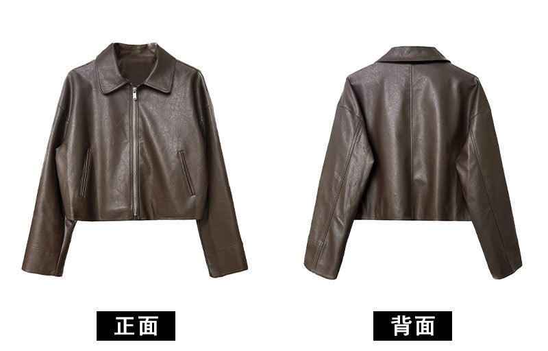 cool handsome high sense ~ lapel leather coat women's spring and autumn Hong Kong style PU leather jacket motorcycle top trendy 9595