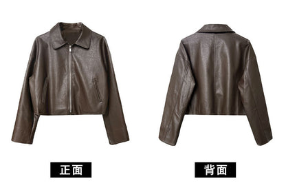 cool handsome high sense ~ lapel leather coat women's spring and autumn Hong Kong style PU leather jacket motorcycle top trendy 9595