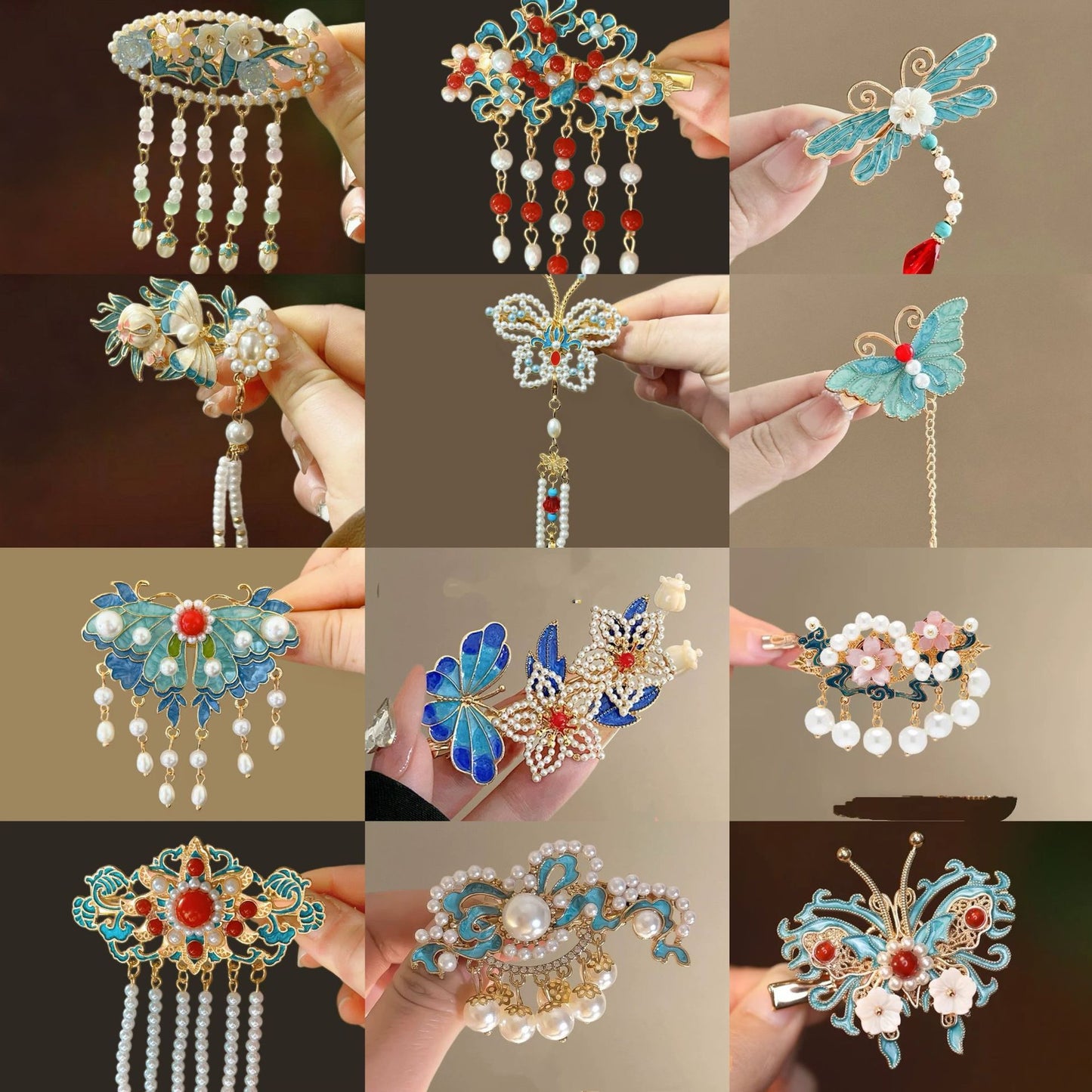 Antique Style Burned Blue Cloud Pearl Hairpin New Chinese Tassel Side Clip Advanced Sense Clip Hair Accessories Headwear Hair Clip