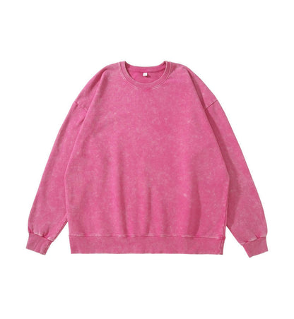 Trendy Brand Heavyweight Pure Cotton Terry 400g Washed Distressed Crew Neck Sweatshirt Hoodie Retro Sweatshirt with Printed Logo