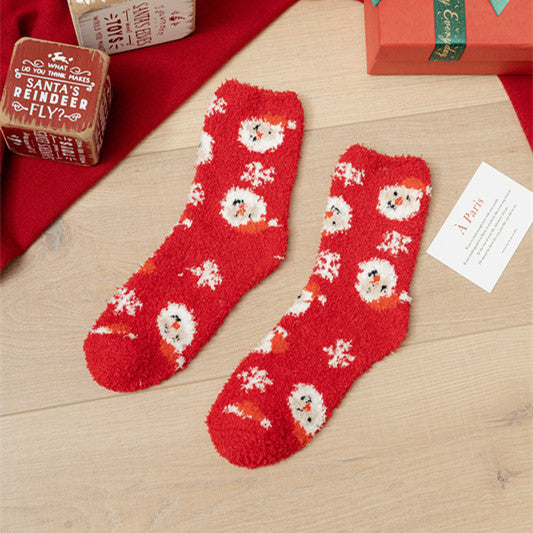 Coral fleece Christmas socks autumn and winter thick tube socks New Year gift socks cartoon Christmas socks cross-border wholesale