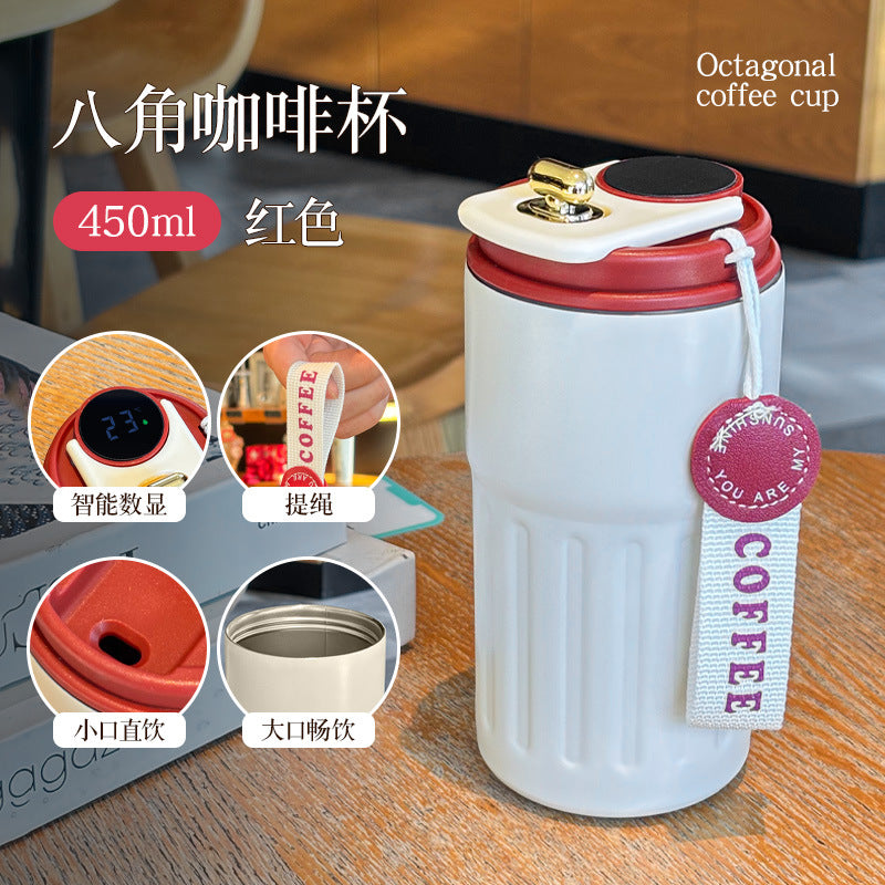 Summer Insulated Stainless Steel Water Cup, Thermos Cup, Coffee Cup, Double-Layer Car Cup, Smart Display Gift Cup, Customizable