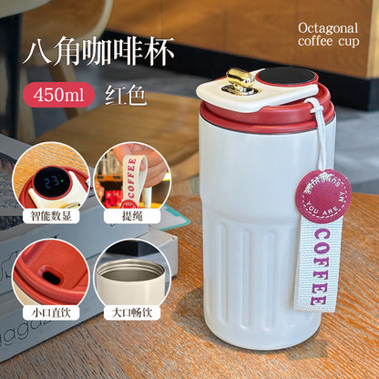 Summer Insulated Stainless Steel Water Cup, Thermos Cup, Coffee Cup, Double-Layer Car Cup, Smart Display Gift Cup, Customizable