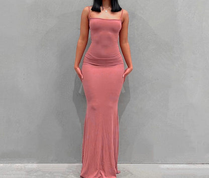 Sling dress European and American Women's High-end Sense Pure Desire Hip Skirt Sexy Slim-fit Milk Silk Long Fishtail Skirt