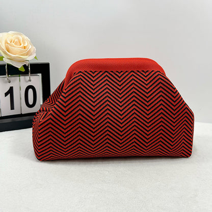 Cross-Border Dropshipping Knitted Bag Striped Clutch Bag for Women Fly-Knit Cloud Versatile Stylish Portable Makeup Bag Large Capacity