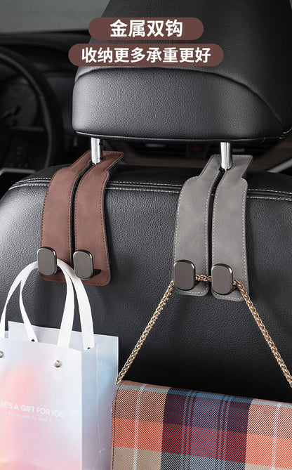 Car rear seat storage small hook turned leather zinc alloy ABS car double hook