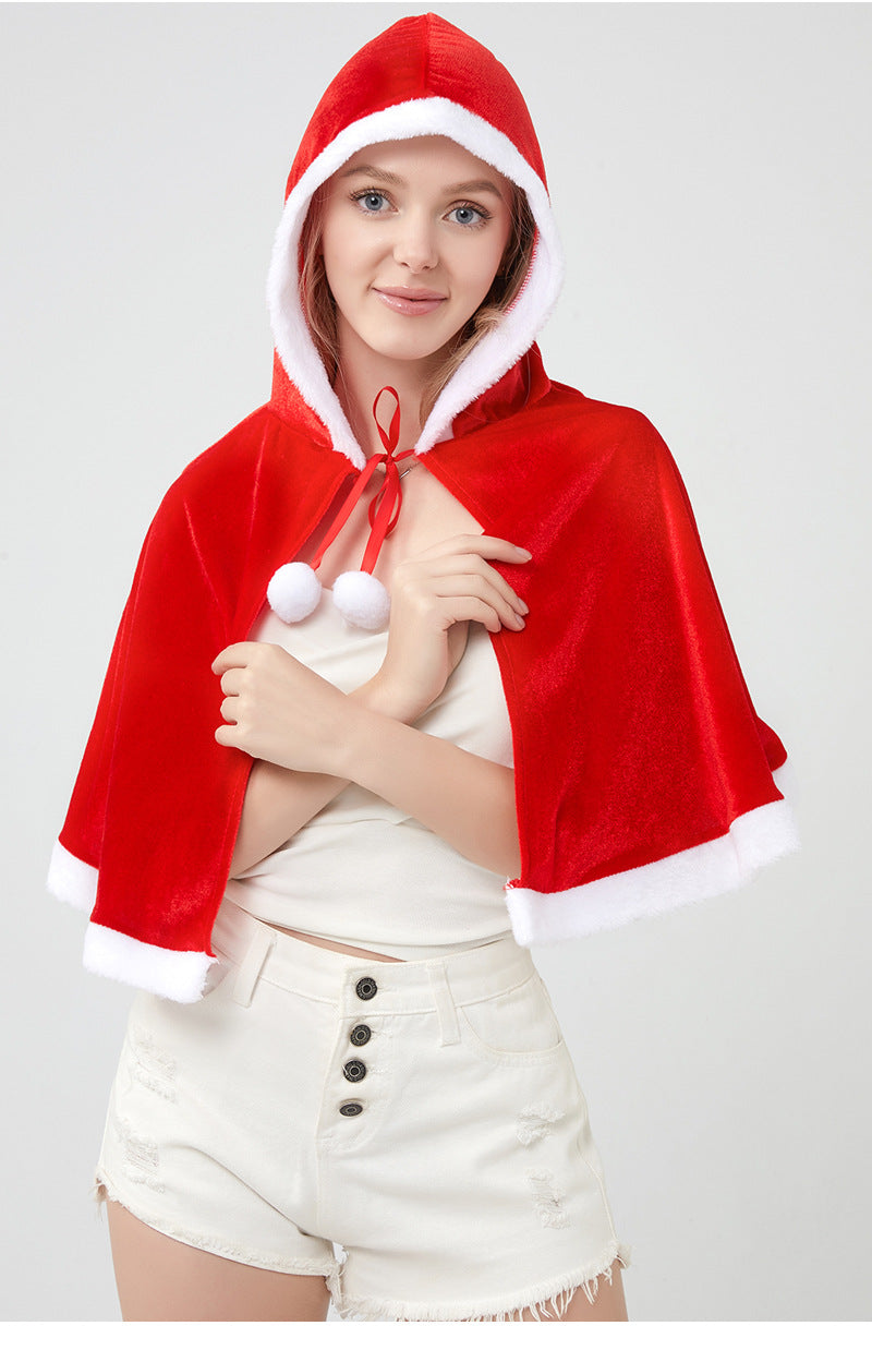 Santa Claus Cape Cape Cape Adult Female Hooded Golden Velvet Santa Claus Costume Performance Clothes