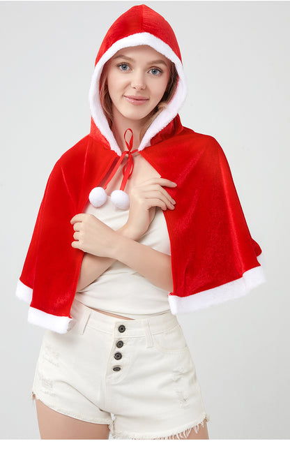 Santa Claus Cape Cape Cape Adult Female Hooded Golden Velvet Santa Claus Costume Performance Clothes