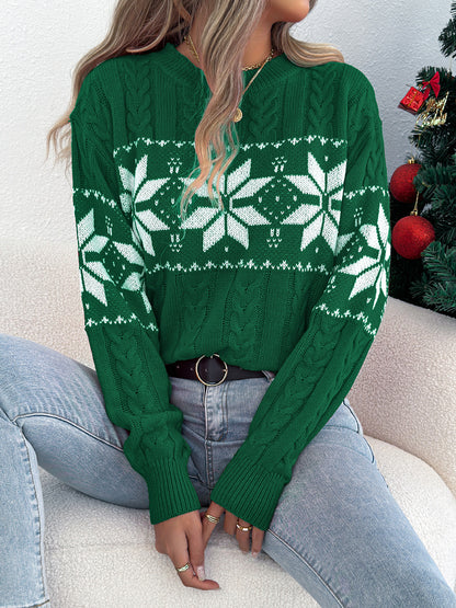 2025 Autumn and Winter European and American Snowflake Pattern Lantern Long Sleeve Pullover Sweater Amazon Cross-Border Women's Clothing Christmas