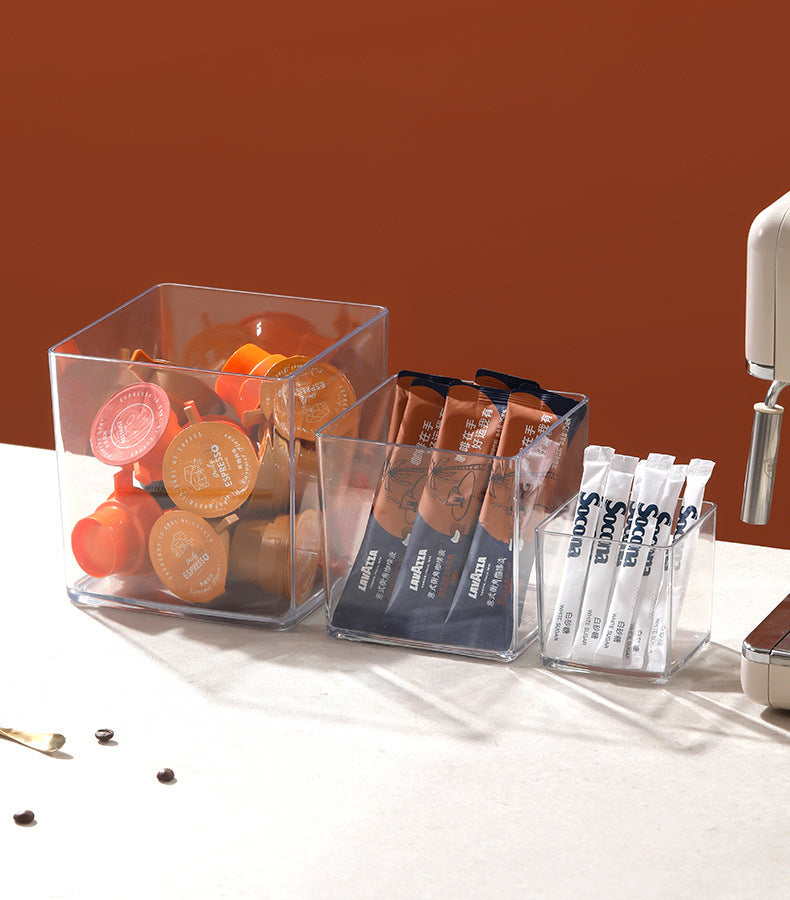 Desktop Storage Box Square Transparent Acrylic Flower Pot Sundries Cosmetics Stationery Notes Kitchen Workstation Height
