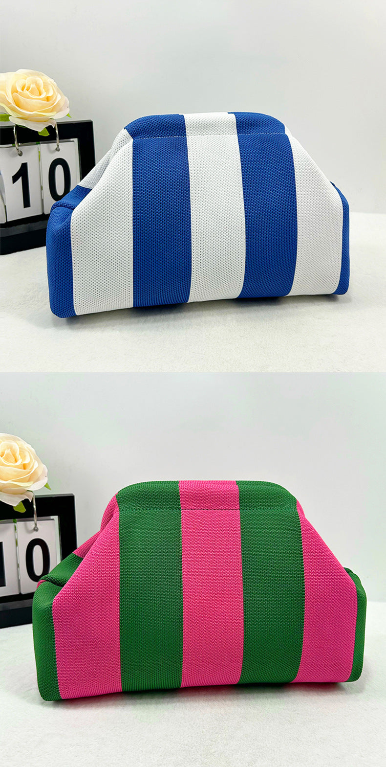 Cross-Border Dropshipping Knitted Bag Striped Clutch Bag for Women Fly-Knit Cloud Versatile Stylish Portable Makeup Bag Large Capacity