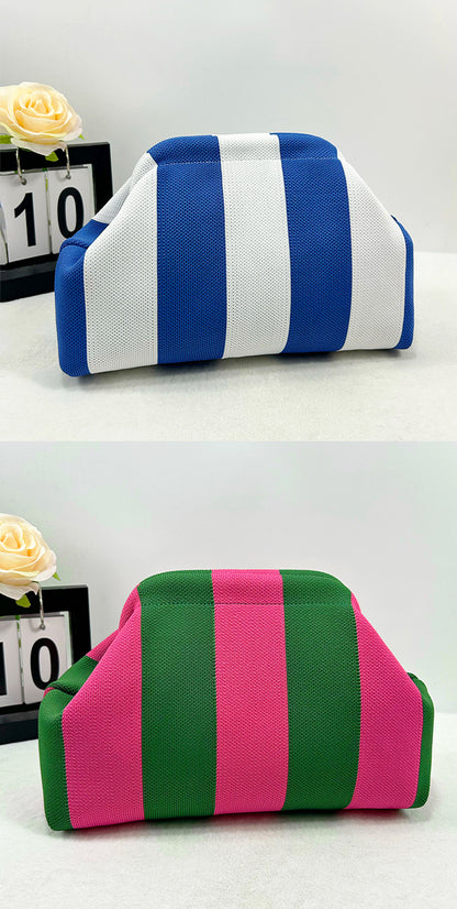 Cross-Border Dropshipping Knitted Bag Striped Clutch Bag for Women Fly-Knit Cloud Versatile Stylish Portable Makeup Bag Large Capacity