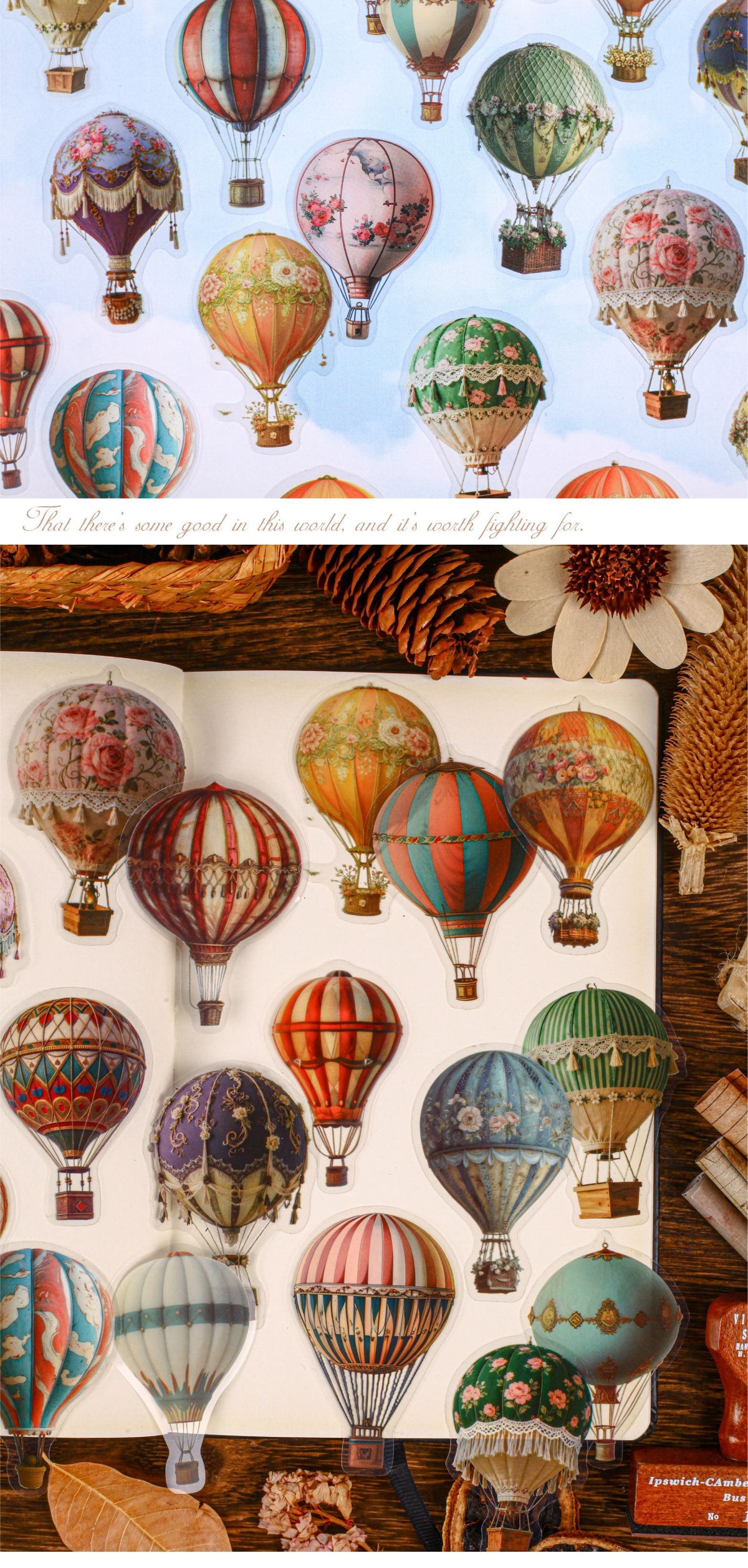 Cross-Border Retro Story Clear Sky Series Hot Air Balloon Background Decoration 20 Pet Retro Handbook Base Stickers