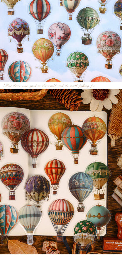 Cross-Border Retro Story Clear Sky Series Hot Air Balloon Background Decoration 20 Pet Retro Handbook Base Stickers