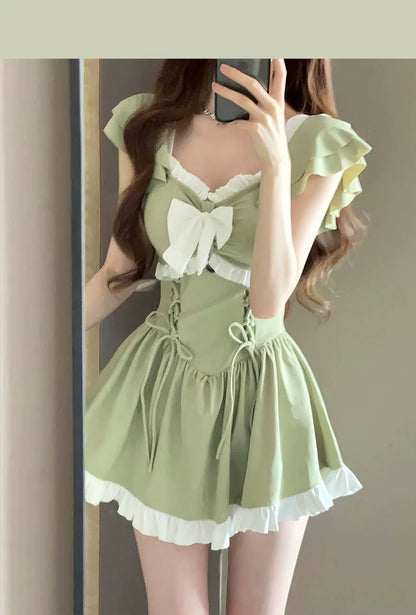 2025 New Swimsuit for Women, Conservative, Flesh-Covering, Slimming Look One-Piece Student Skirt Style, Boxer-Angle High-End Hot Spring Resort Swimsuit